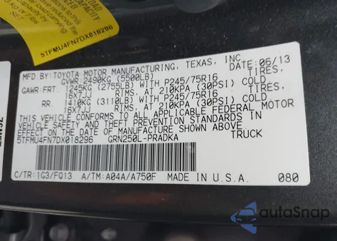 2013 Toyota Tacoma Base V6 z USA, uszkodzony, nr VIN 5TFMU4FN7DX018296